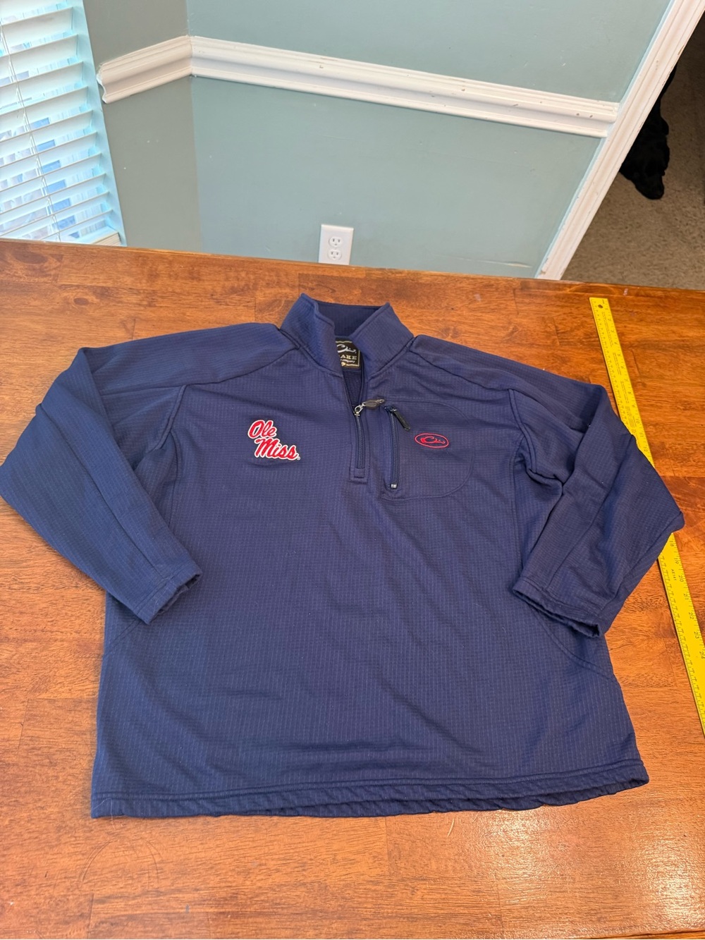 Drake Waterfowl Ole Miss Rebels MST Camp Fleece 1/4 Zip Pullover Jacket Large